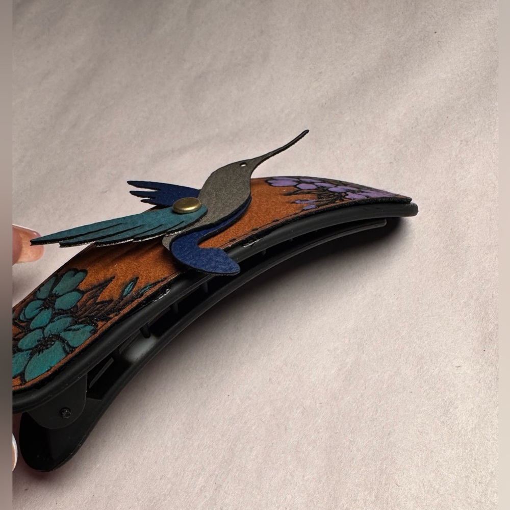 Handmade by me Leather Turtle or Hummingbird Hair Clip NEW made to order - Picture 11 of 14